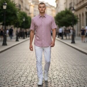 Bonobos Shirt XL Pink Athletic Fit‎ Short Sleeve Summer Botanical Print Stretch